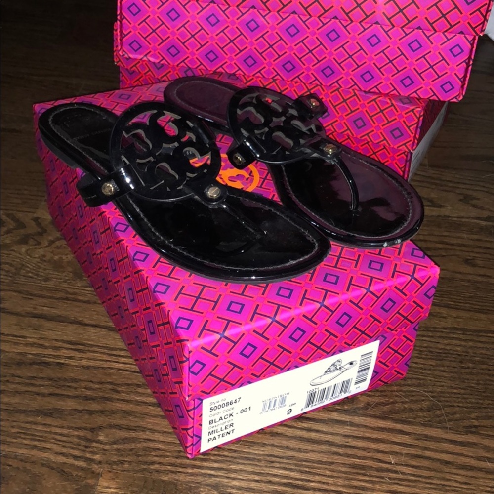 Tory Burch black and gold sandals